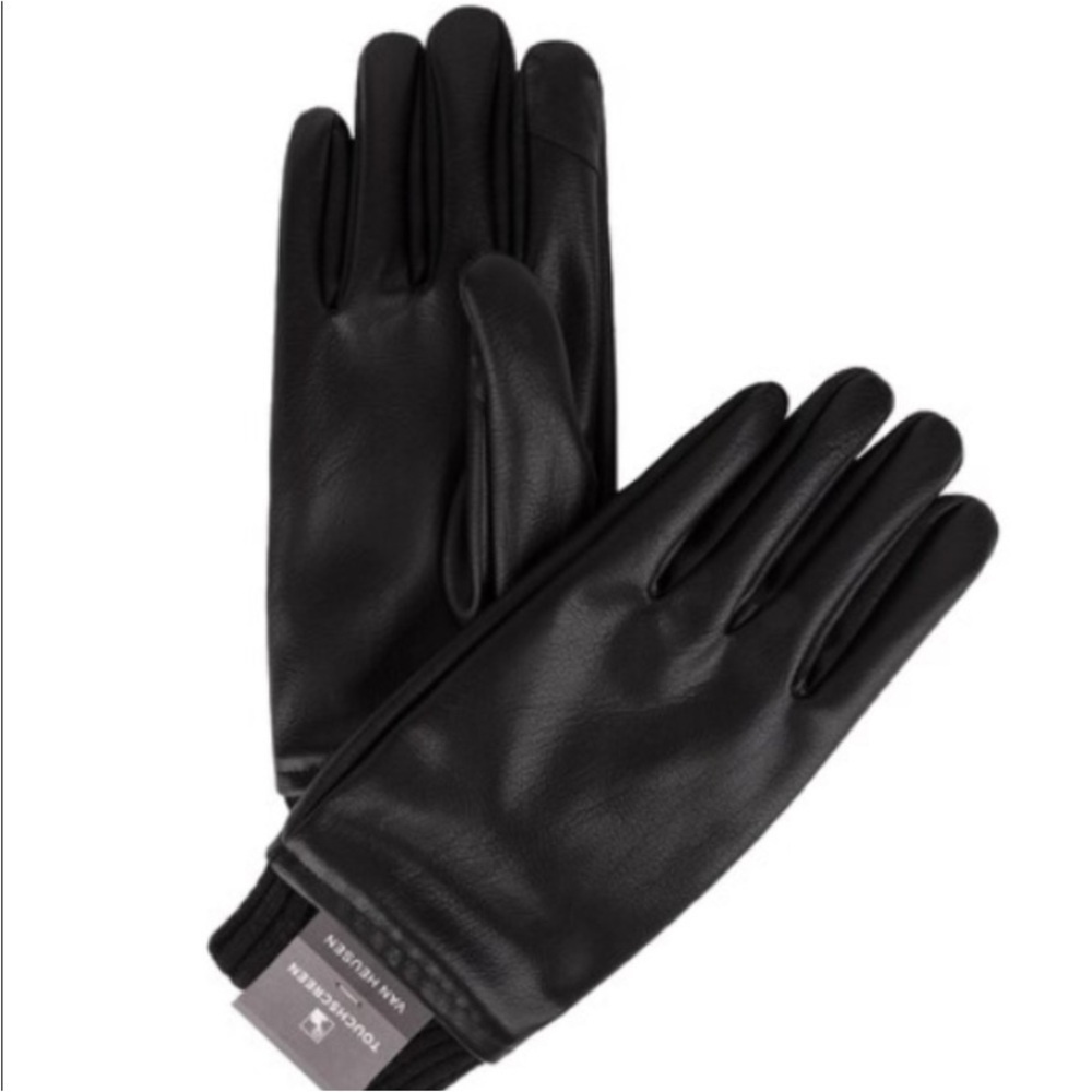 Men's Van Heusen Black Faux-Leather Touchscreen Gloves M/L